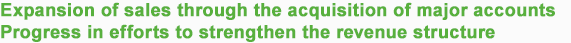 Expansion of sales through the acquisition of major accounts - Progress in efforts to strengthen the revenue structure