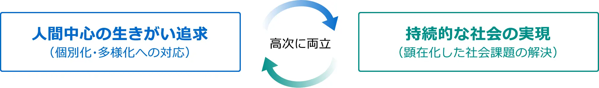 人間中心の生きがい追求（個別化・多様化への対応）→高次に両立←持続的な社会の実現（顕在化した社会課題の解決）