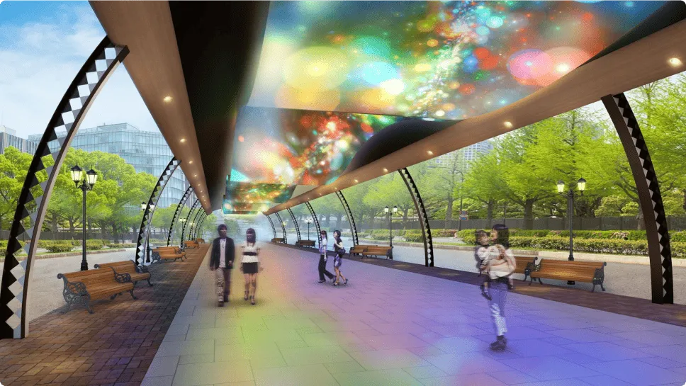 An LED Vision Tunnel, Surrounded by LED Panels on the Ceiling and Walls, Providing an Immersive Outdoor Experience.