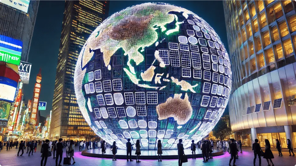 A Spherical LED Vision Displaying Vibrant Earth Image, which is serving as a Symbol of the City.