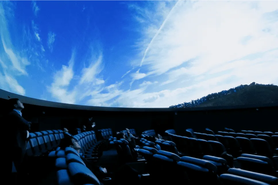 Dome-shaped LED vision with realistic images of the blue sky.